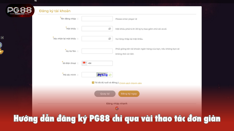 Hướng dẫn đăng ký PG88 chỉ qua vài thao tác đơn giản